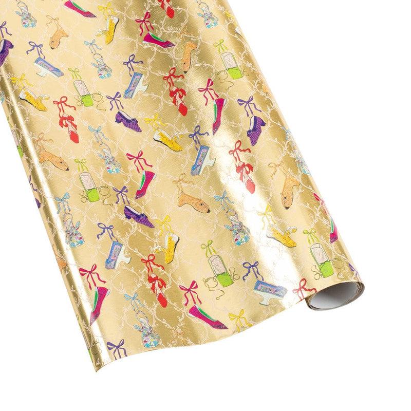 caspari A History of Shoes Foil Embossed Metallic Gift Wrapping Paper in Gold - 30" x 6' Roll