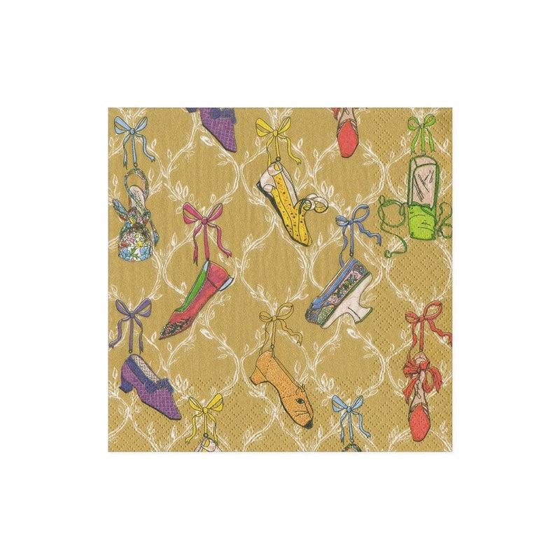 caspari A History of Shoes Paper Cocktail Napkins in Gold - 20 Per Package