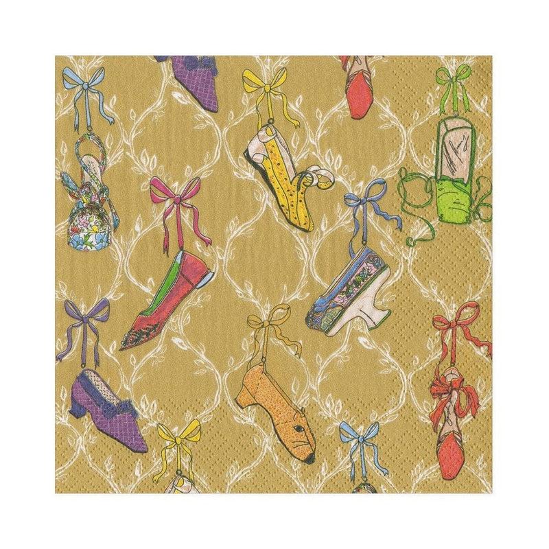 caspari A History of Shoes Paper Luncheon Napkins in Gold - 20 Per Package