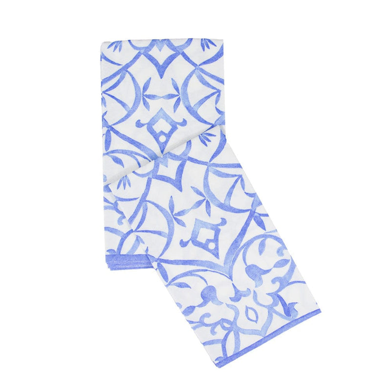Caspari Algarve Ceramic Blue Paper Linen Guest Towel Napkins - 12 Per Package