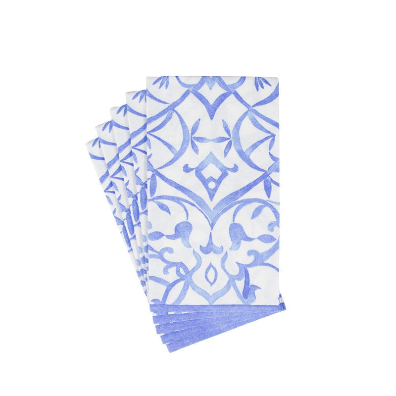 Caspari Algarve Ceramic Blue Paper Linen Guest Towel Napkins - 12 Per Package