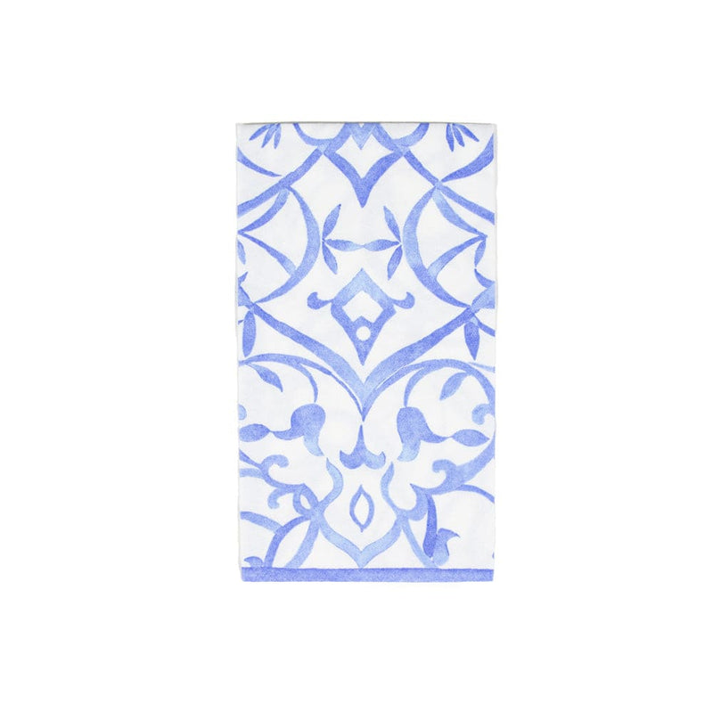 Caspari Algarve Ceramic Blue Paper Linen Guest Towel Napkins - 12 Per Package
