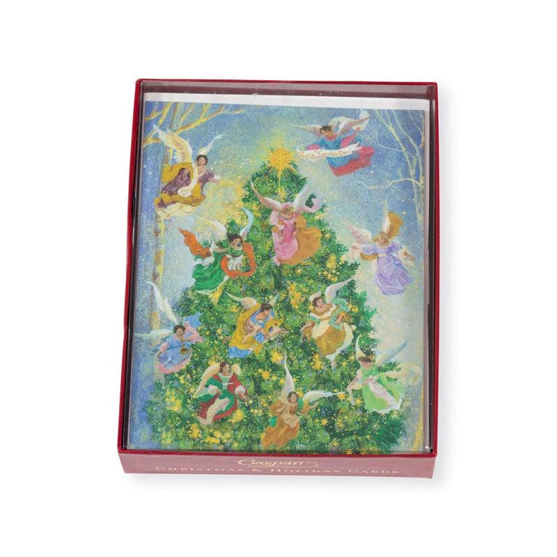 caspari Angel Christmas Tree Large Boxed Christmas Cards - 16 Christmas Cards & 16 Envelopes