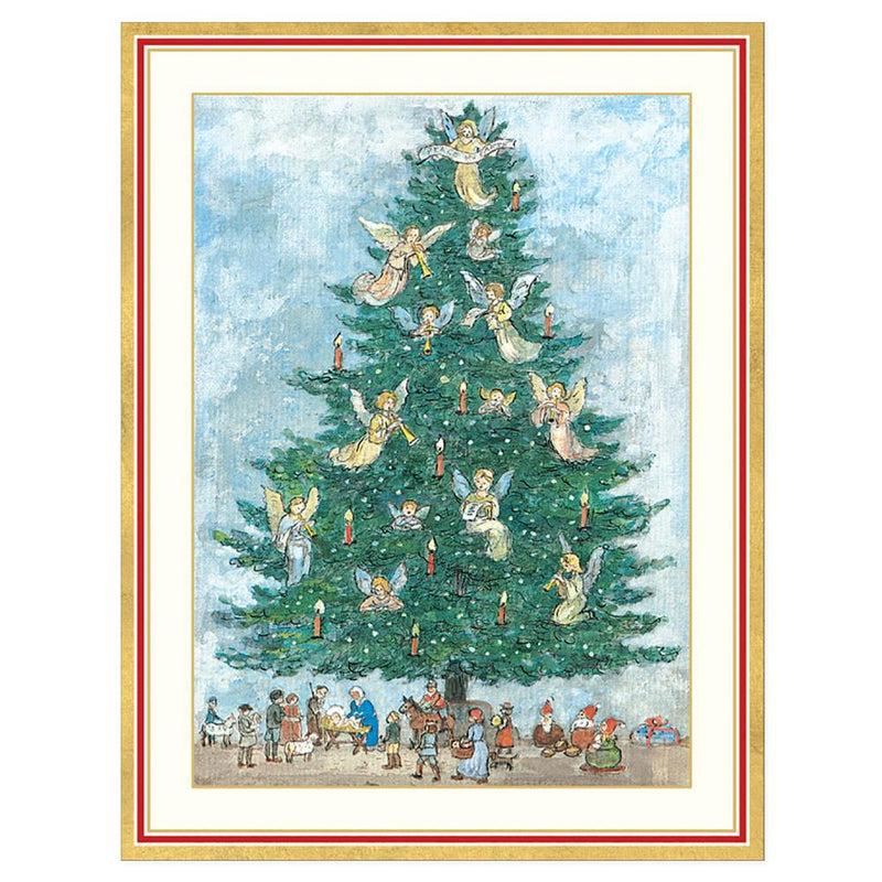caspari Angel Tree and Nativity Scene Boxed Christmas Cards - 15 Cards & 15 Envelopes