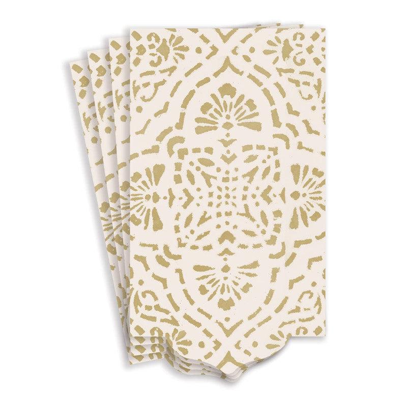 Caspari Annika Die-Cut Paper Linen Guest Towel Napkins In Ivory & Gold - 12 Per Package