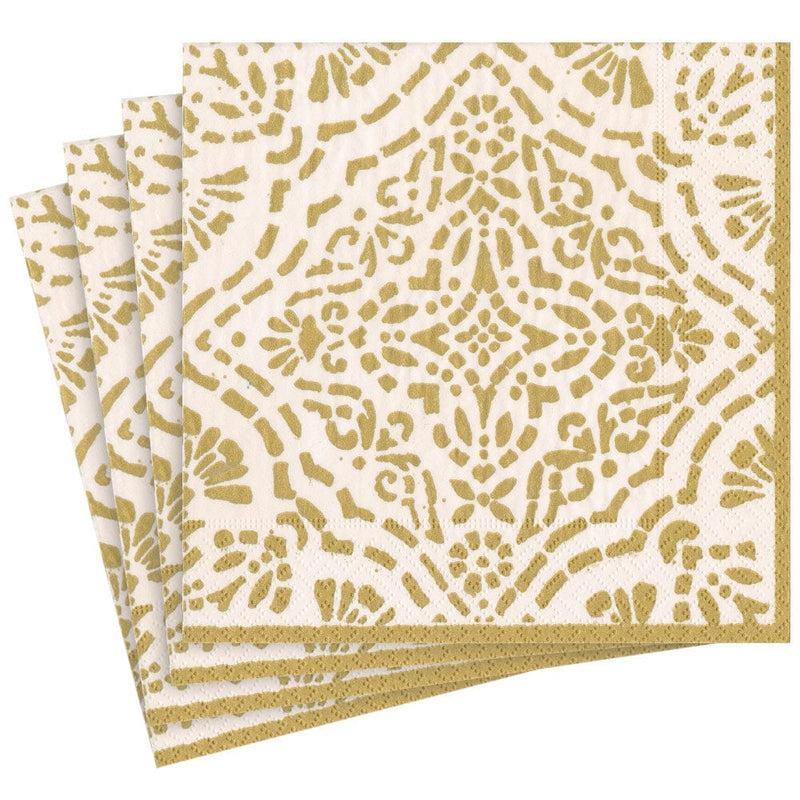 Caspari Annika Paper Linen Dinner Napkins In Ivory & Gold - 12 Per Package