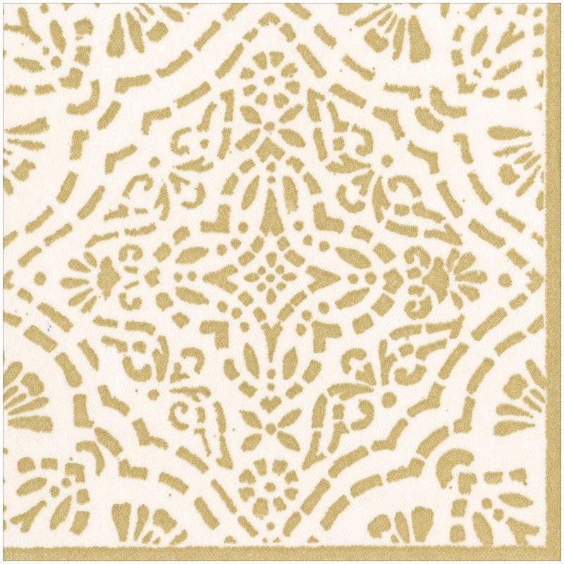 caspari Annika Paper Linen Dinner Napkins in Ivory & Gold - 12 Per Package