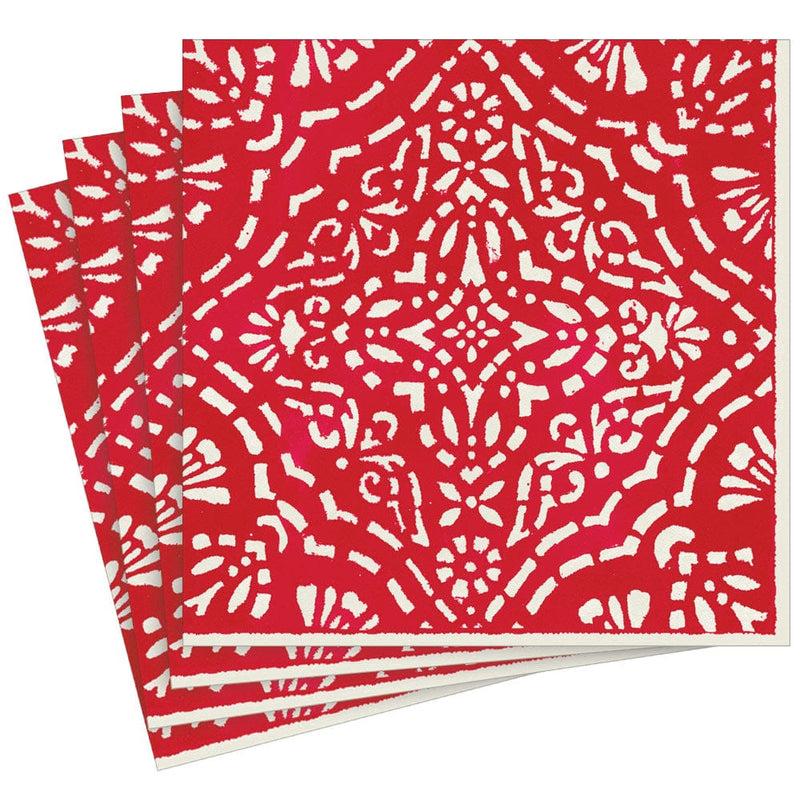 Caspari Annika Paper Linen Dinner Napkins In Red - 12 Per Package