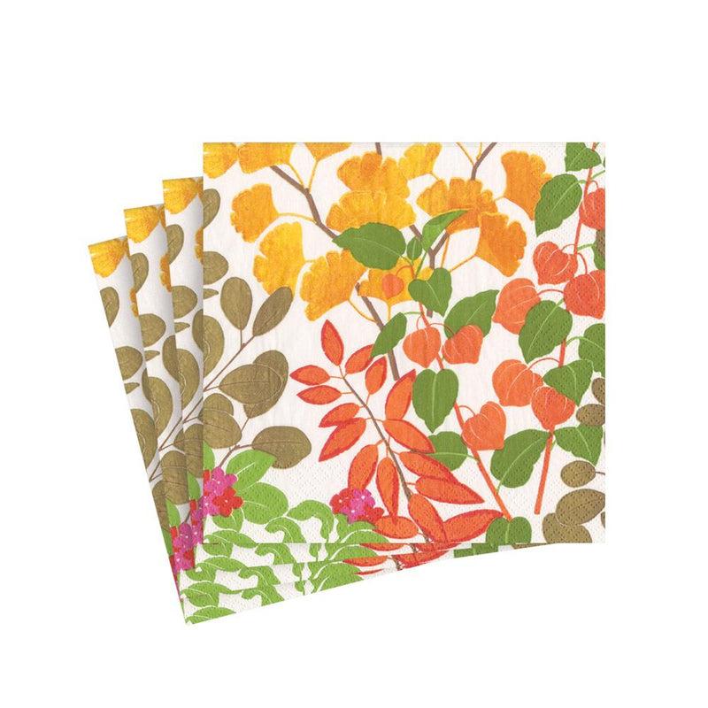 Caspari Autumn Gold Paper Cocktail Napkins In White - 20 Per Package