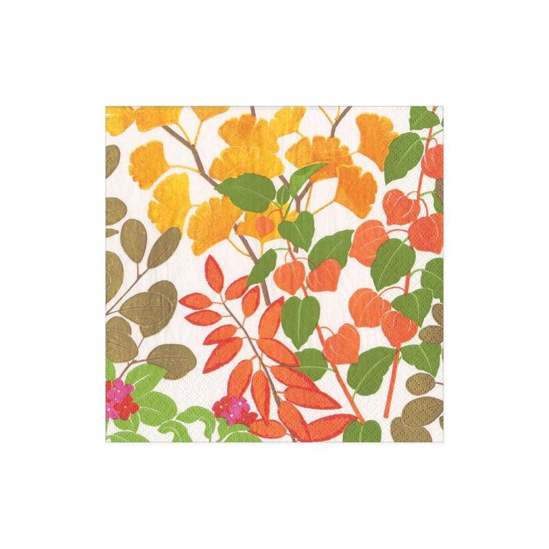 caspari Autumn Gold Paper Cocktail Napkins in White - 20 Per Package
