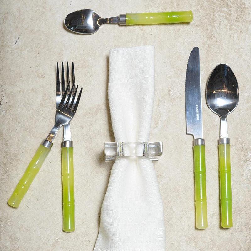 Caspari Bamboo Handle 5-Piece Stainless Steel Picnicware Set In Green