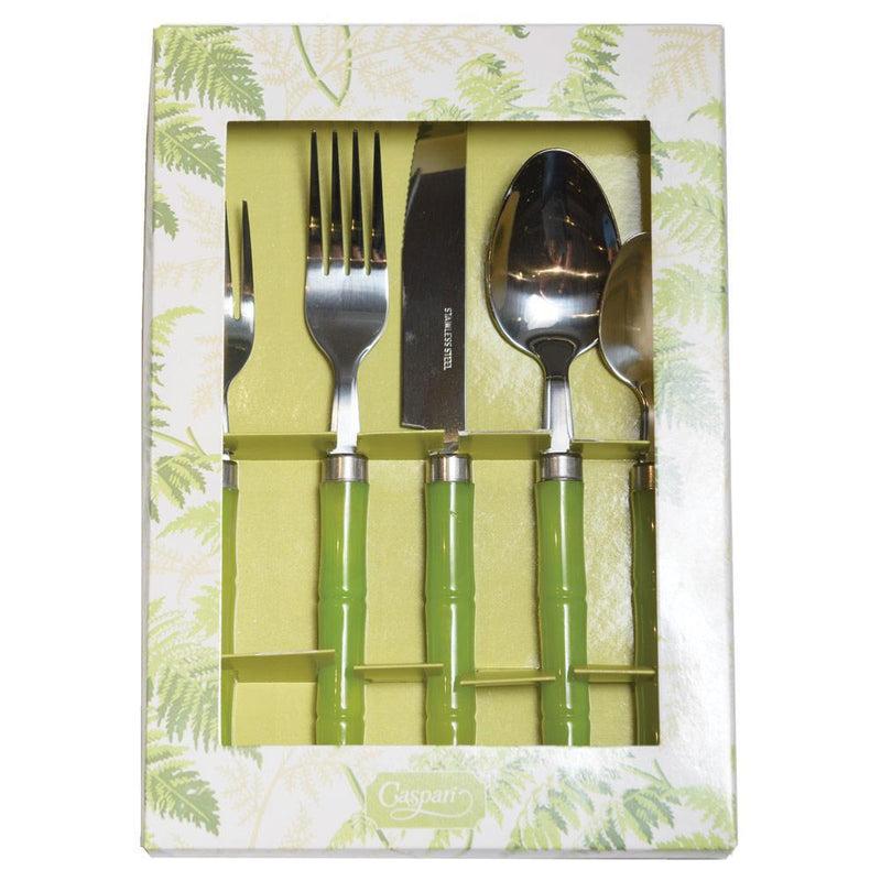 Caspari Bamboo Handle 5-Piece Stainless Steel Picnicware Set In Green