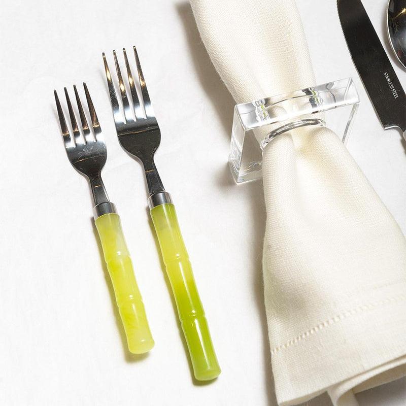Caspari Bamboo Handle 5-Piece Stainless Steel Picnicware Set In Green