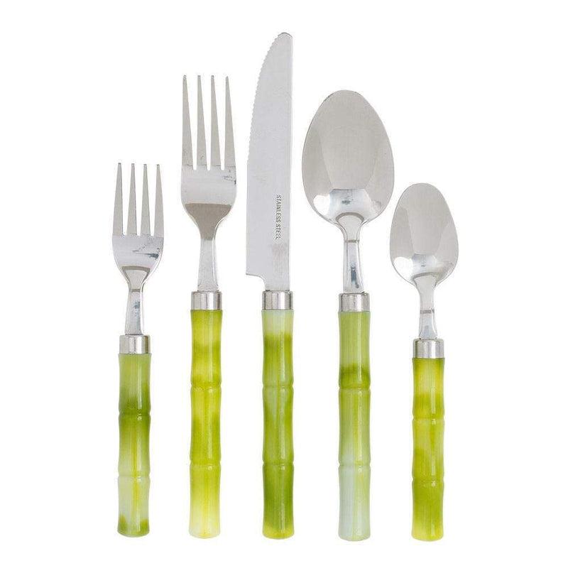 caspari Bamboo Handle 5-Piece Stainless Steel Picnicware Set in Green