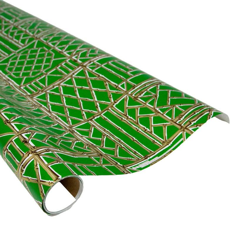 caspari Bamboo Screen Green & Gold Gift Wrap - One 30" X 8' Roll
