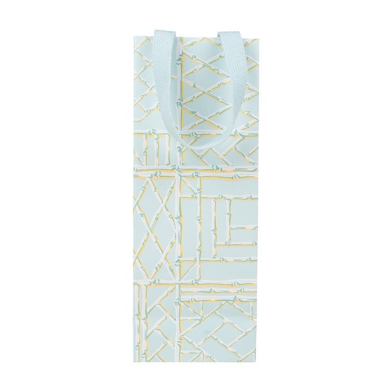 Caspari Bamboo Screen In Robin's Egg Wine & Bottle Gift Bags - One Gift Bag Included
