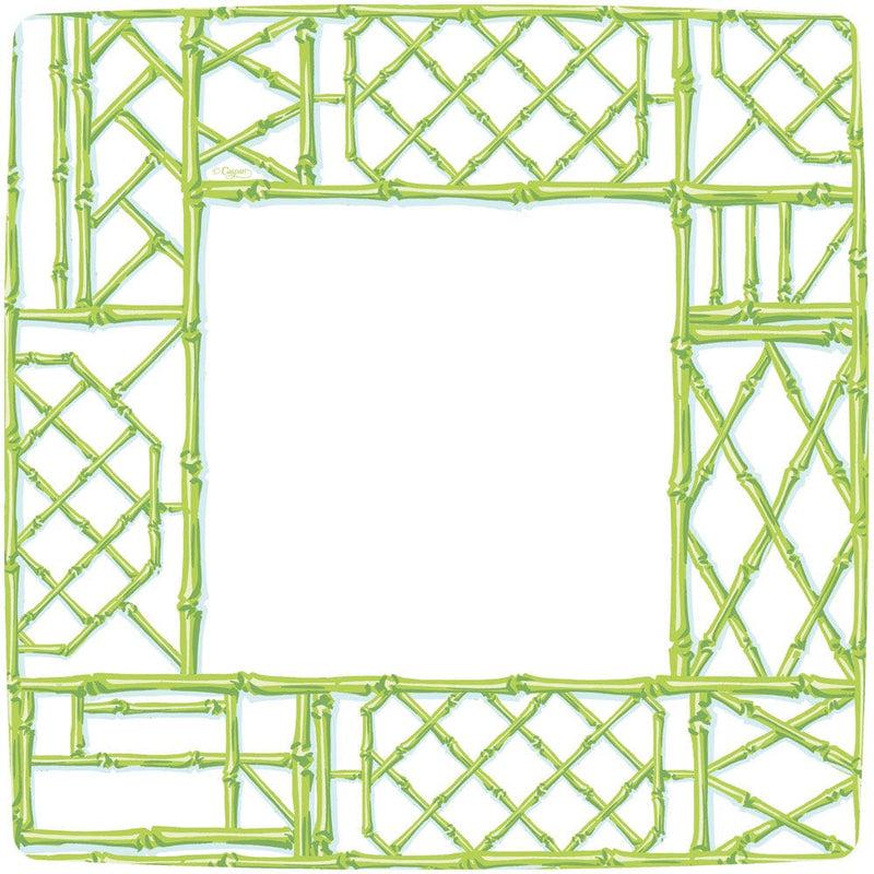 Caspari Bamboo Screen Moss Green Square Paper Dinner Plates - 8 Per Package