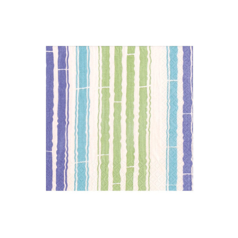 caspari Bamboo Stripe Paper Cocktail Napkins in Blue & Green - 20 per Package