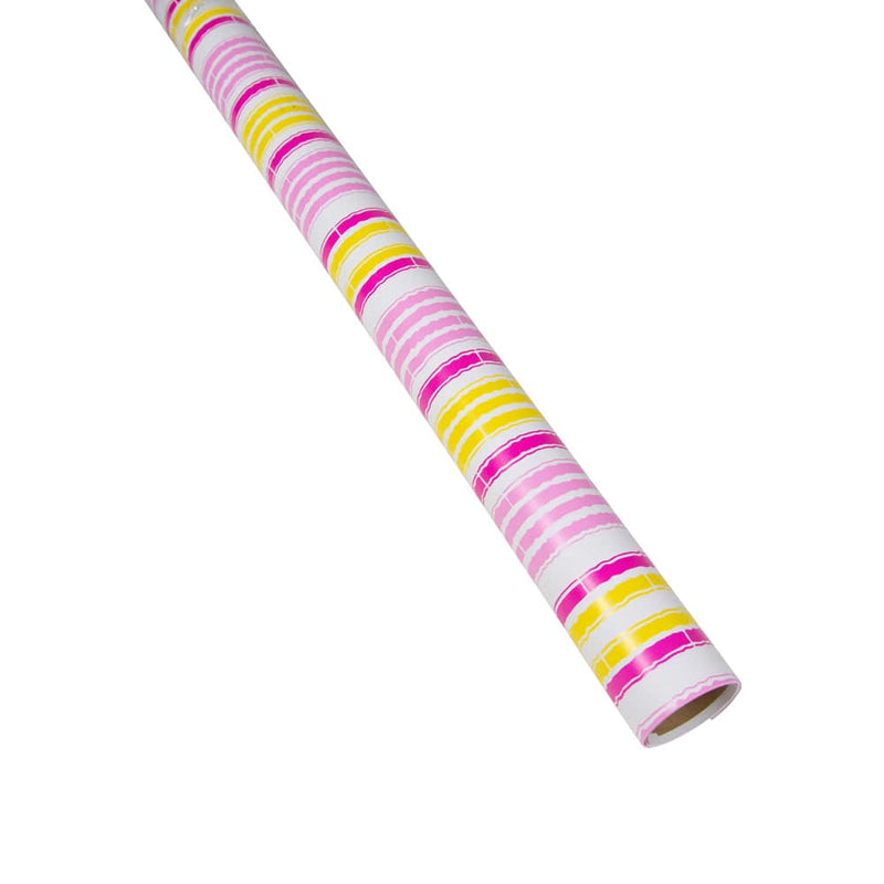 Caspari Bamboo Stripe Pink And Yellow Gift Wrapping Paper - 30" X 8' Roll