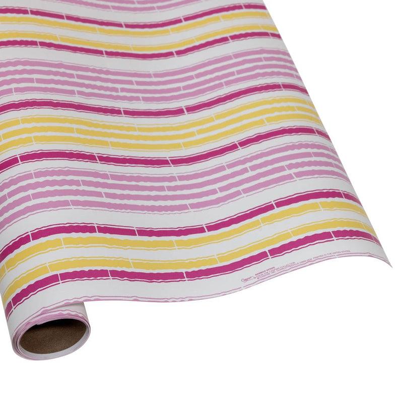 Caspari Bamboo Stripe Pink And Yellow Gift Wrapping Paper - 30" X 8' Roll