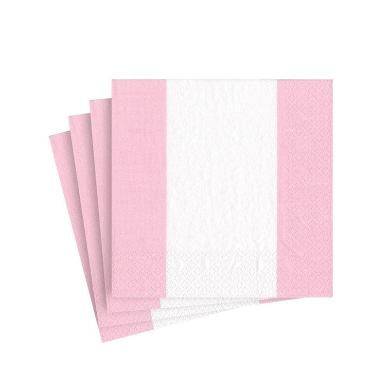 Caspari Bandol Stripe Paper Cocktail Napkins In Petal Pink - 20 Per Package