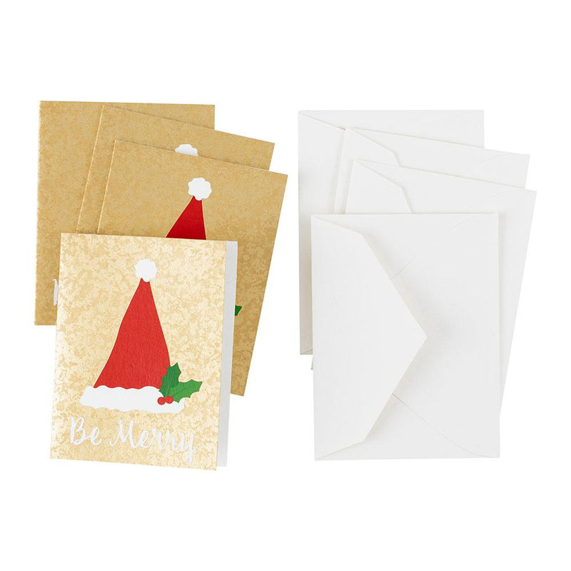 Caspari Be Merry Gift Enclosure Cards In Gold Foil - 4 Mini Cards & 4 Envelopes