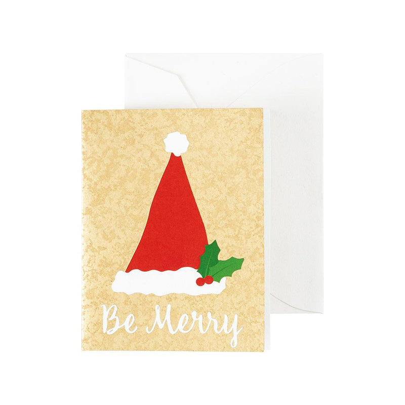 caspari Be Merry Gift Enclosure Cards in Gold Foil - 4 Mini Cards & 4 Envelopes