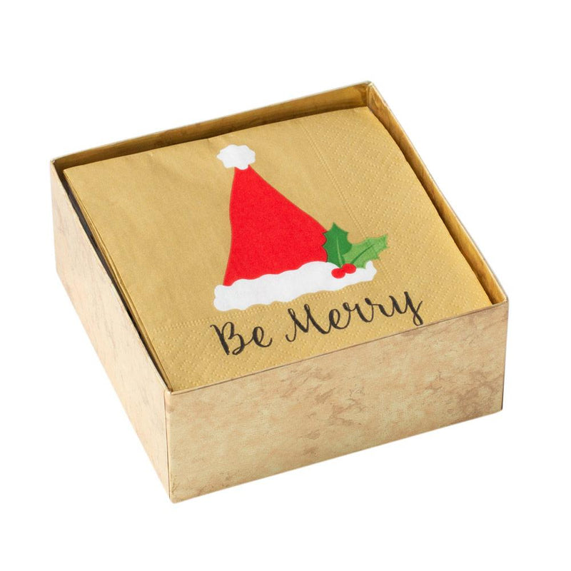 caspari Be Merry in Green Boxed Paper Cocktail Napkins - 40 Per Box