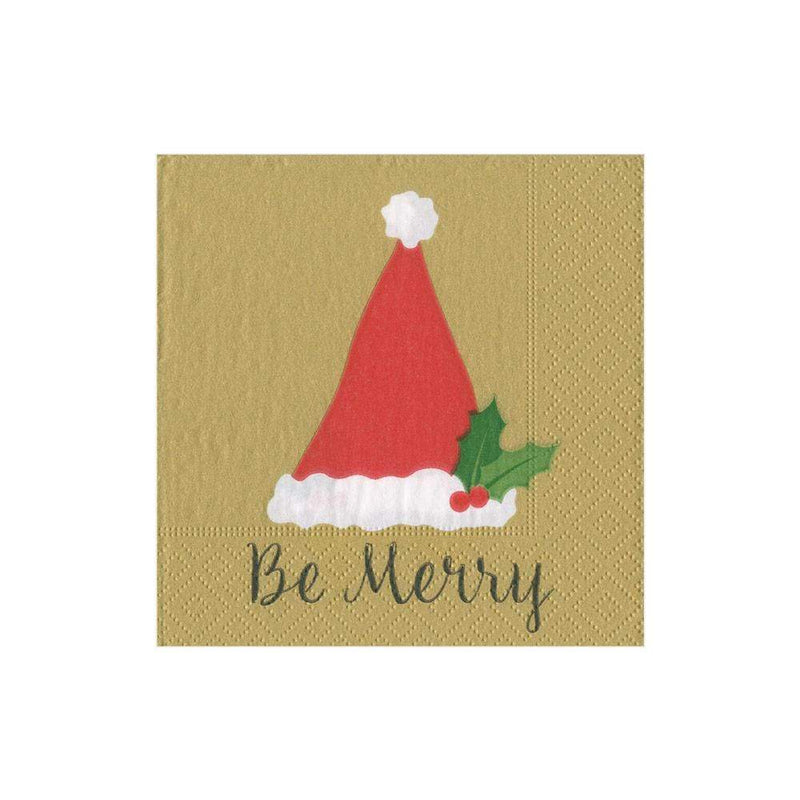 Caspari Be Merry Paper Cocktail Napkins In Gold - 20 Per Package