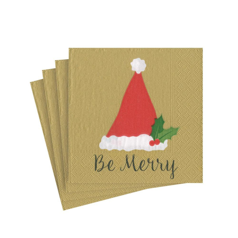 caspari Be Merry Paper Cocktail Napkins in Gold - 20 Per Package