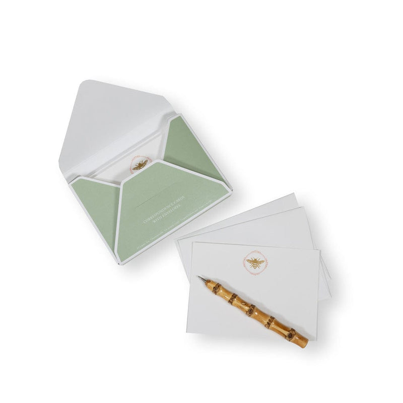 Caspari Bee Crest Foil Correspondence Cards - 12 Per Package