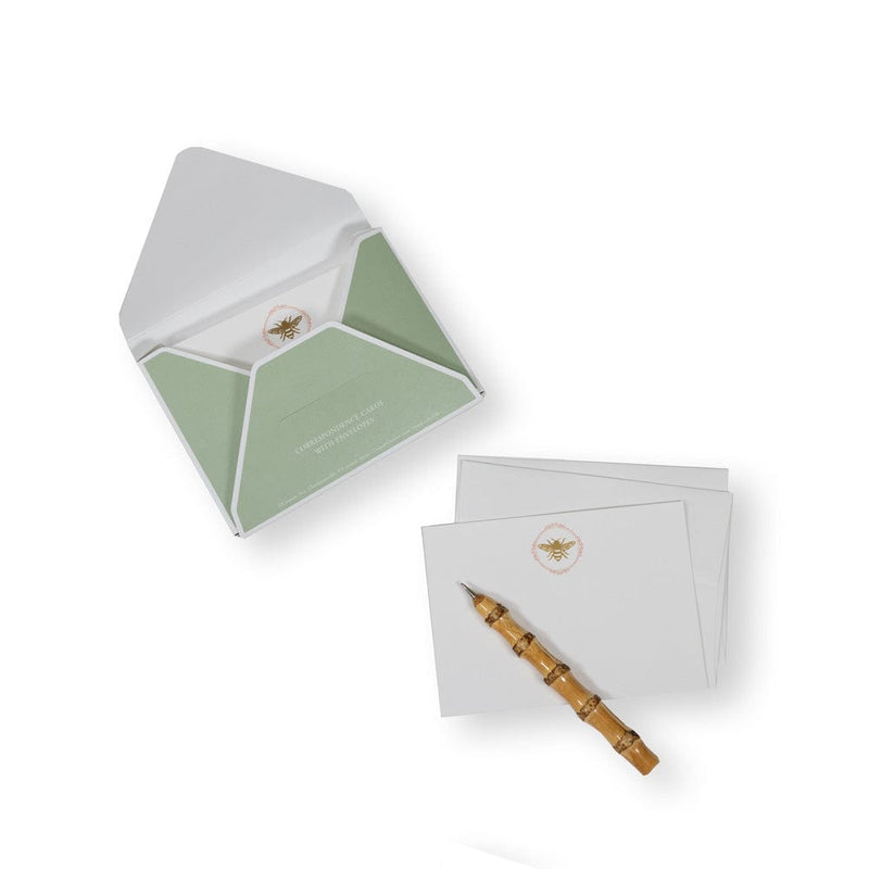 Caspari Bee Crest Foil Correspondence Cards - 12 Per Package