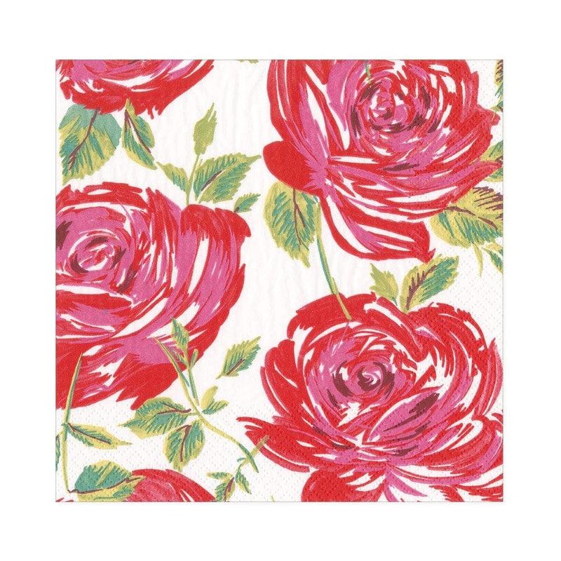 Caspari Bella Rosa Paper Luncheon Napkins In Red - 20 Per Package