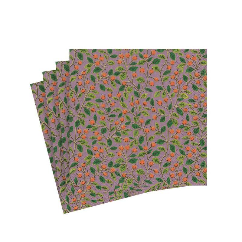 caspari Berries and Leaves Paper Cocktail Napkins in Soft Plum - 20 Per Package