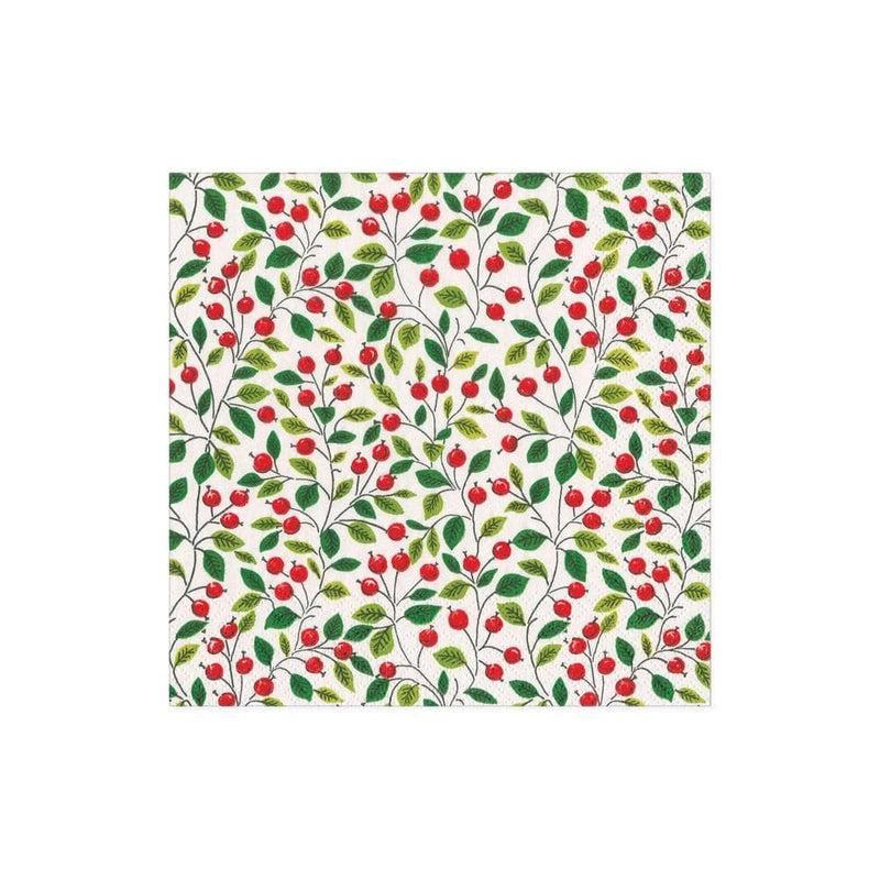 Caspari Berries And Leaves Paper Cocktail Napkins In White - 20 Per Package