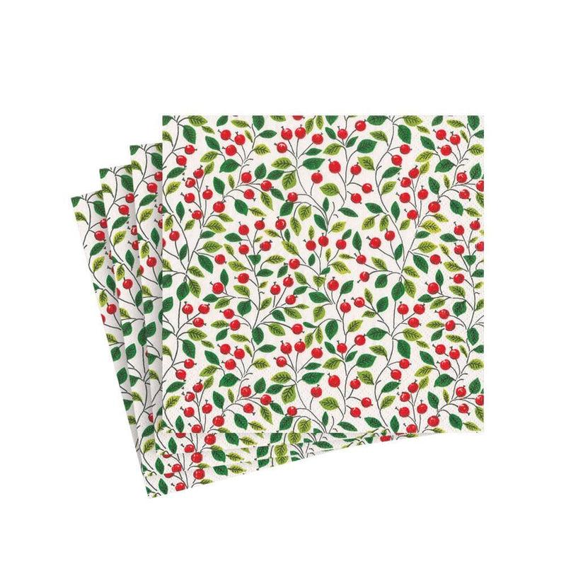 caspari Berries and Leaves Paper Cocktail Napkins in White - 20 Per Package