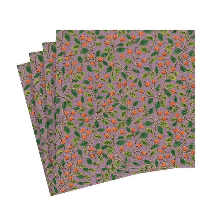 Caspari Berries And Leaves Paper Luncheon Napkins In Soft Plum - 20 Per Package