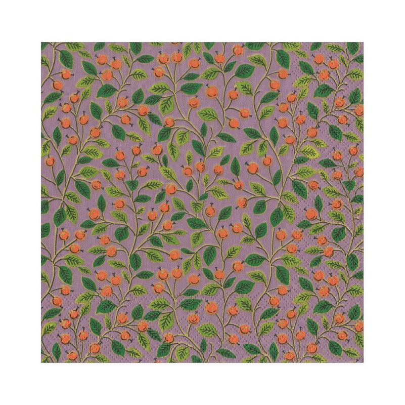 caspari Berries and Leaves Paper Luncheon Napkins in Soft Plum - 20 Per Package