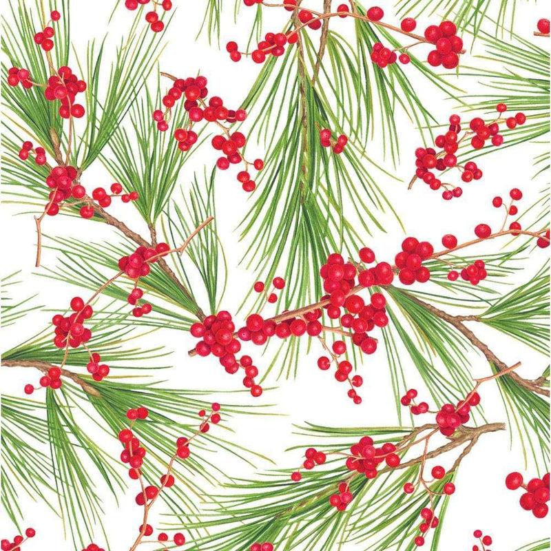 Caspari Berries And Pine Gift Wrapping Paper In White - 30" X 8' Roll