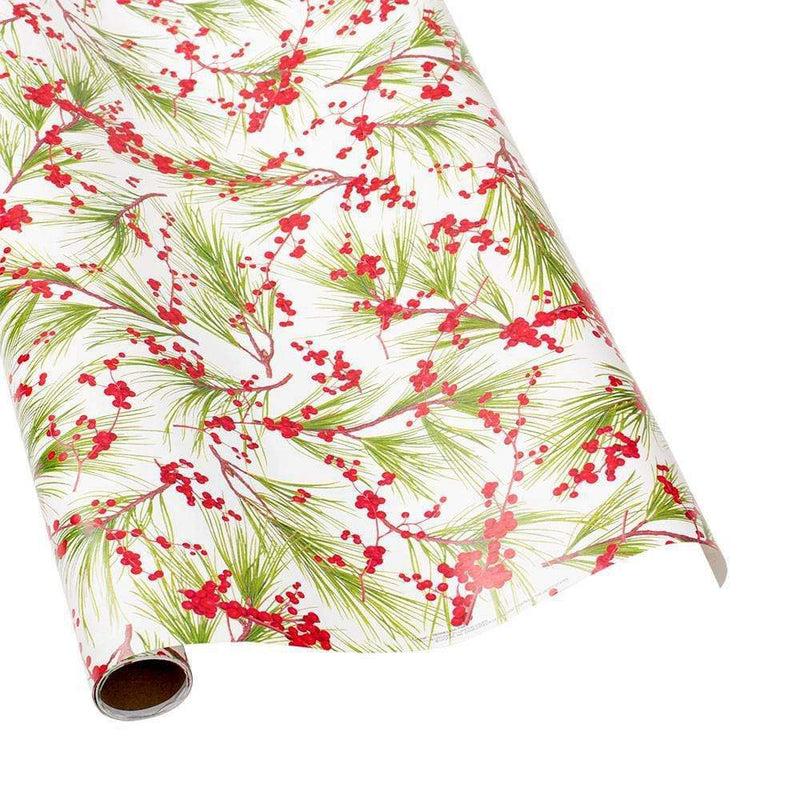 caspari Berries and Pine Gift Wrapping Paper in White - 30" x 8' Roll