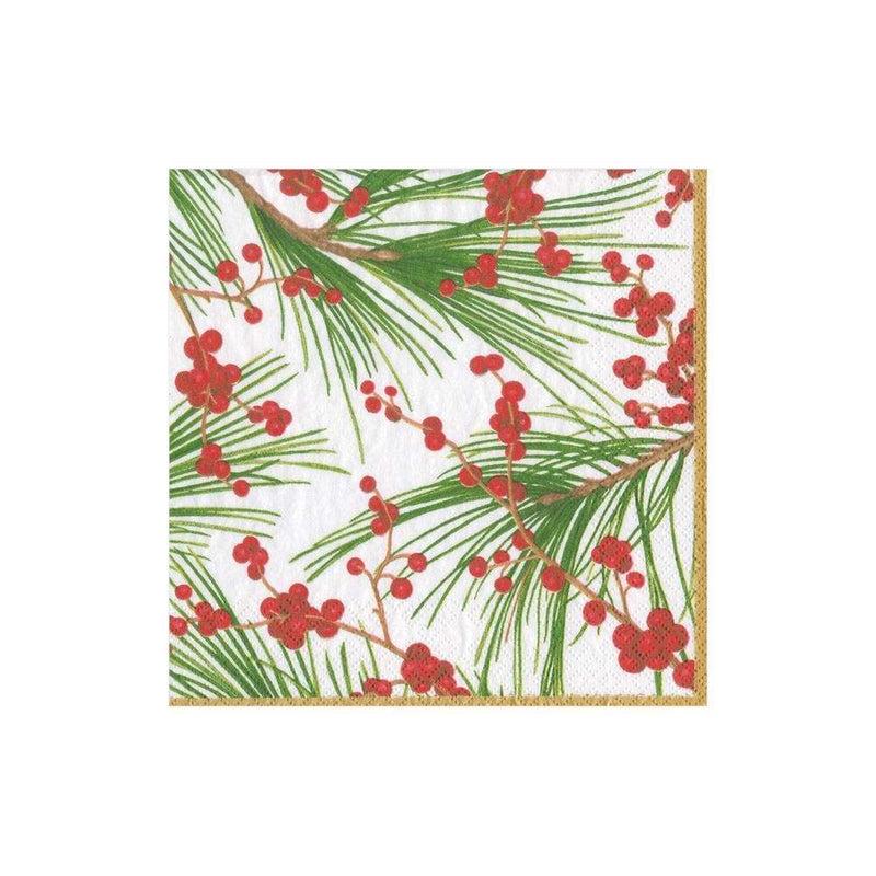caspari Berries and Pine Paper Cocktail Napkins - 20 Per Package