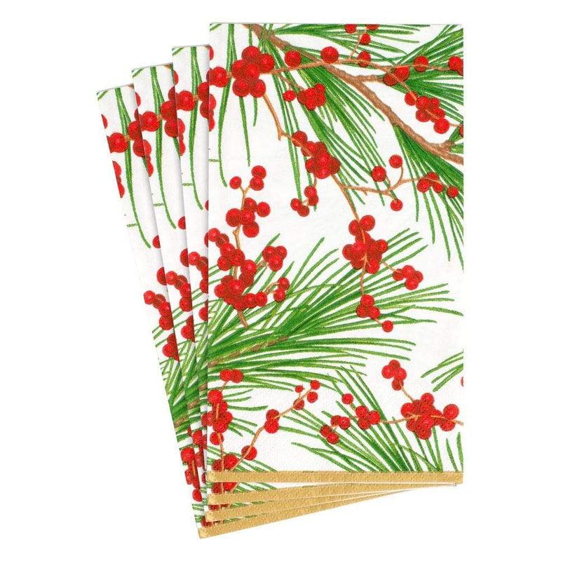 Caspari Berries And Pine Paper Guest Towel Napkins - 15 Per Package