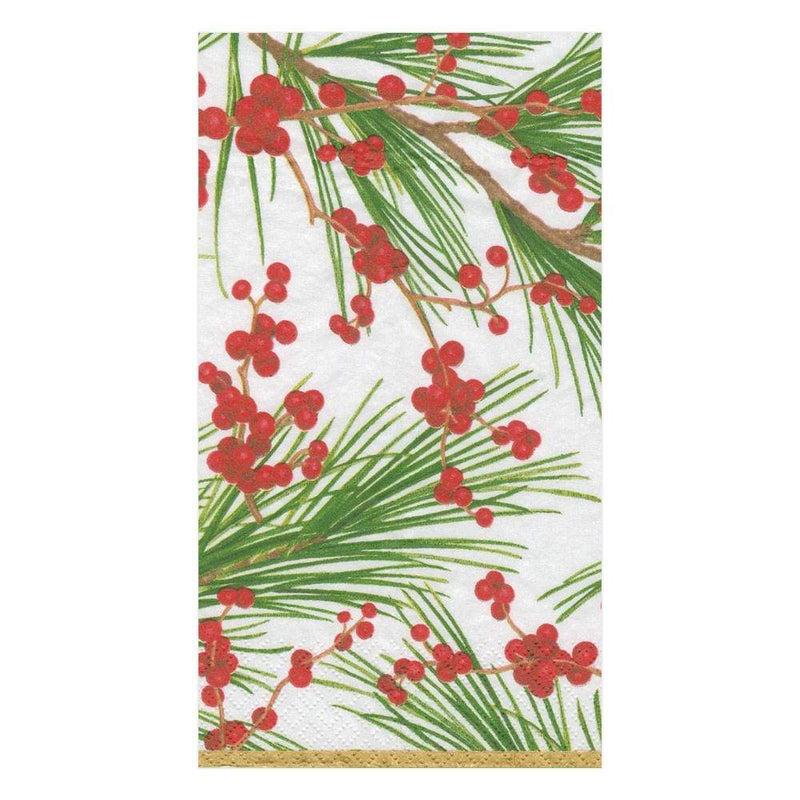caspari Berries and Pine Paper Guest Towel Napkins - 15 Per Package