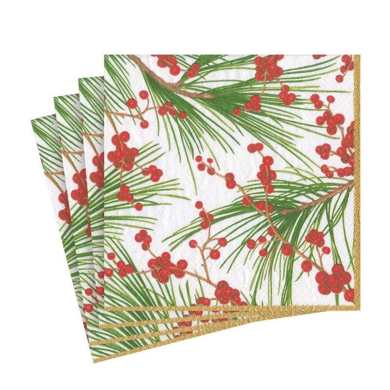 Caspari Berries And Pine Paper Luncheon Napkins - 20 Per Package