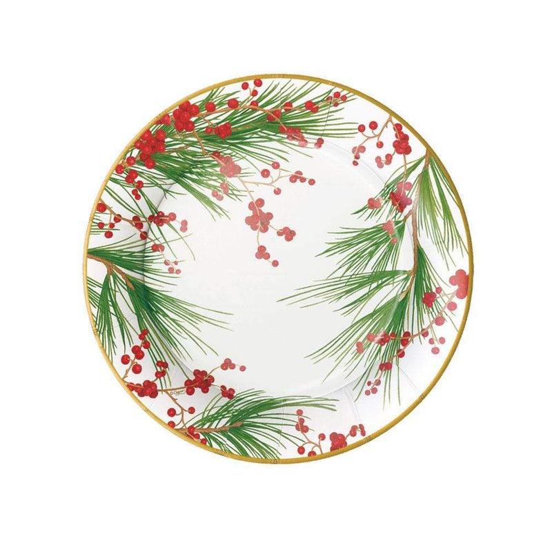 caspari Berries and Pine Paper Salad & Dessert Plates - 8 Per Package