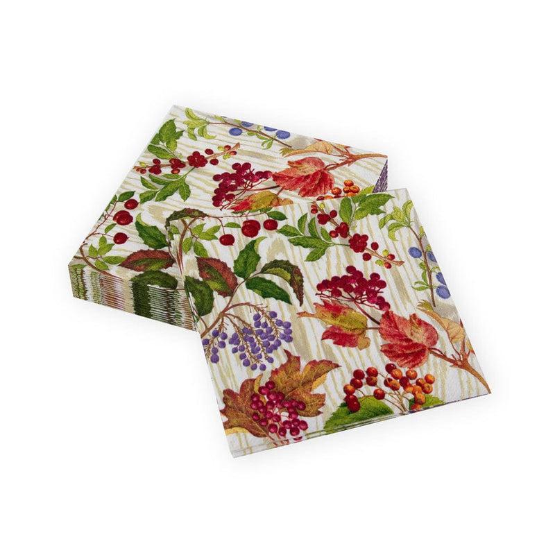 Caspari Berry Botanical Taupe Cocktail Napkins - 20 Per Package