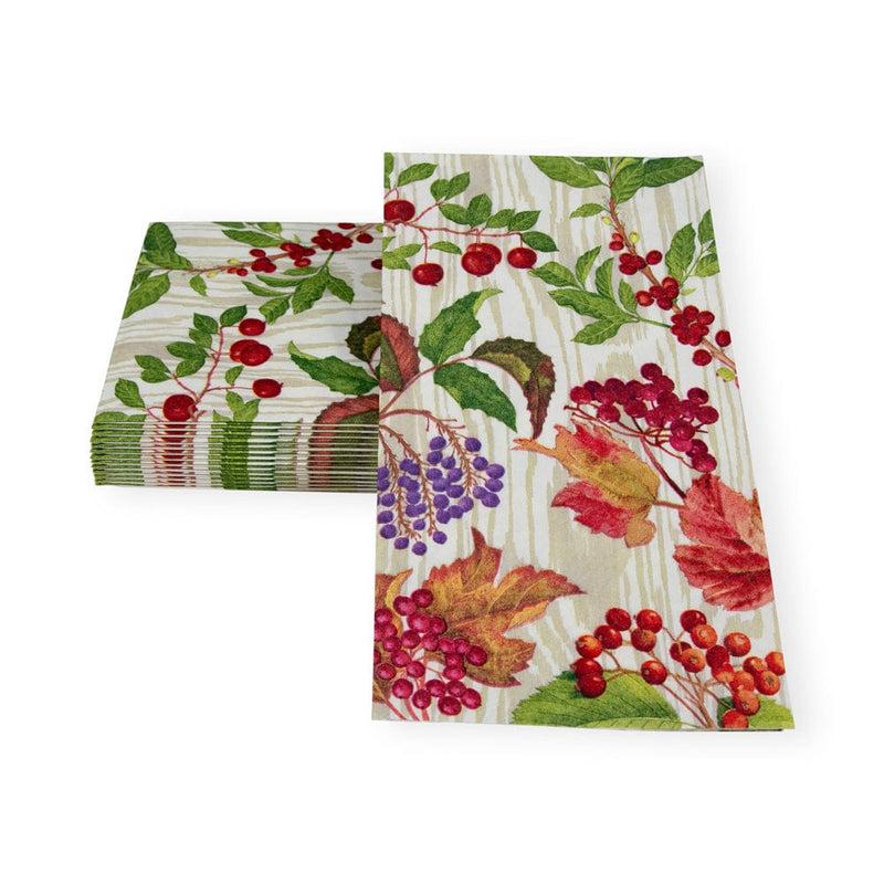 Caspari Berry Botanical Taupe Guest Towel Napkins - 15 Per Package