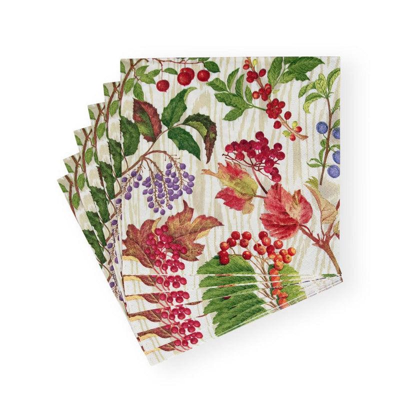Caspari Berry Botanical Taupe Luncheon Napkins - 20 Per Package