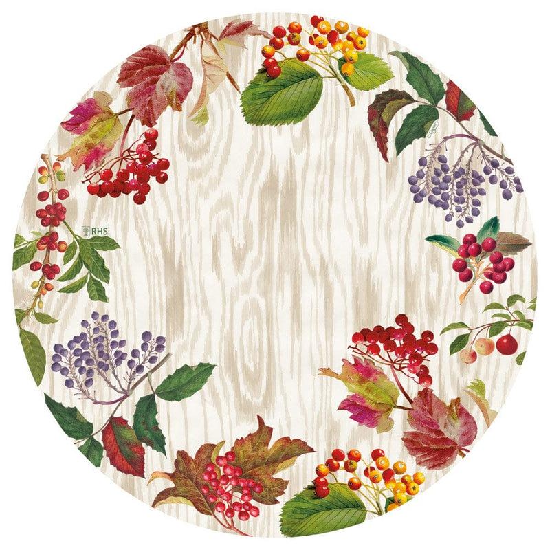 caspari Berry Botanical Taupe Round Paper Placemats - 12 Per Package