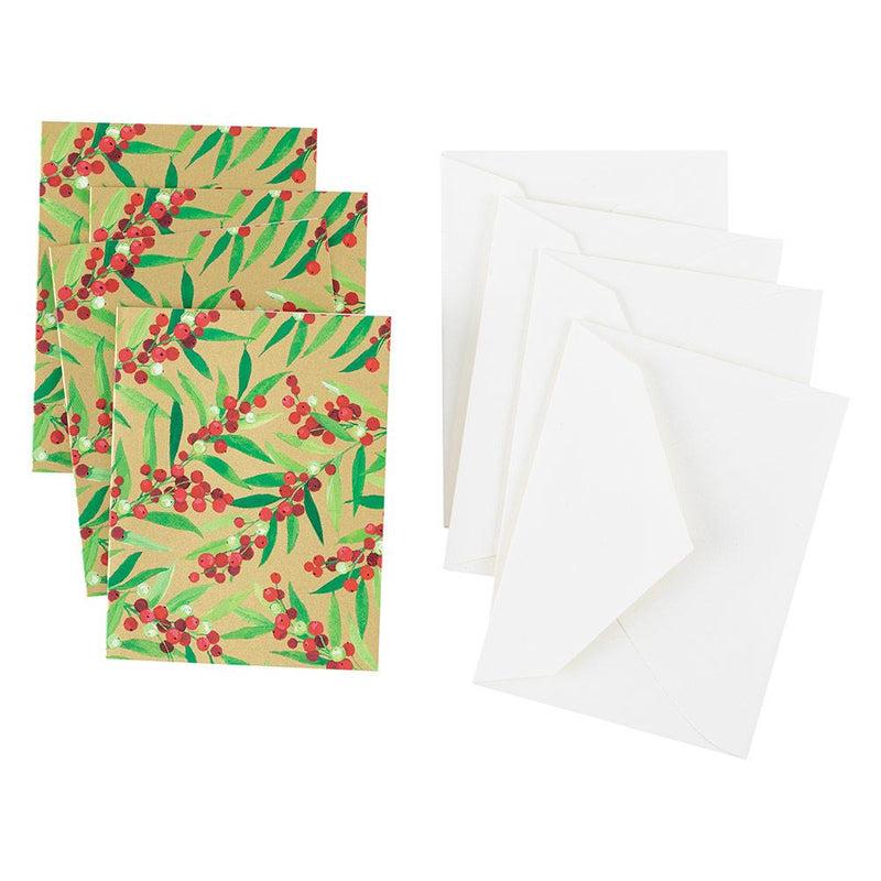 Caspari Berry Branches Gift Enclosure Cards In Gold - 4 Mini Cards & 4 Envelopes